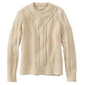 NWT Women’s Signature Cotton Fisherman sweater L.L. Bean Cream Cable Knit